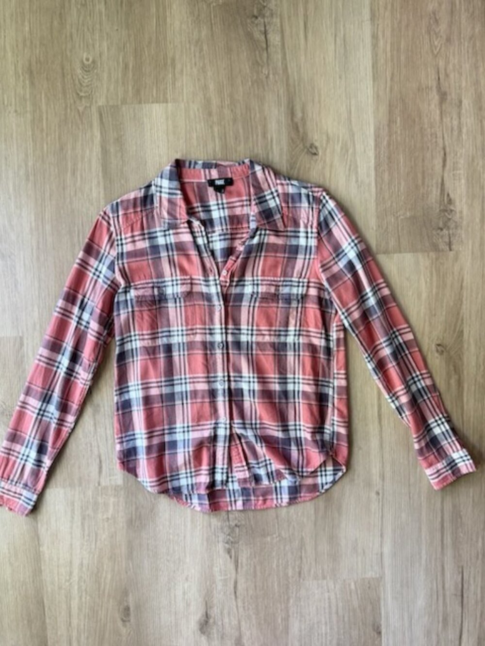 Paige Davlyn Plaid Shirt Small Coral Pink Cotton Blend Button Down